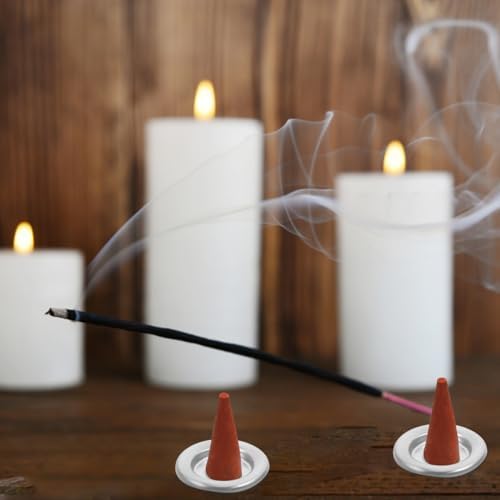 POPETPOP 50Pcs Tower Incense Trays - Silver Metal Plates for Home Decor