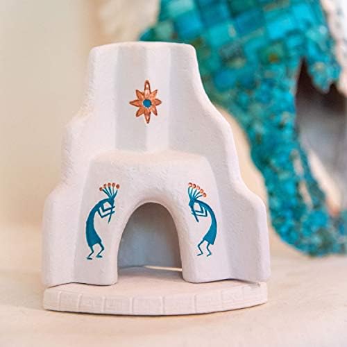 White Southwest Corner Fireplace with Kokopelli Design - Natural Wood Incense Burner