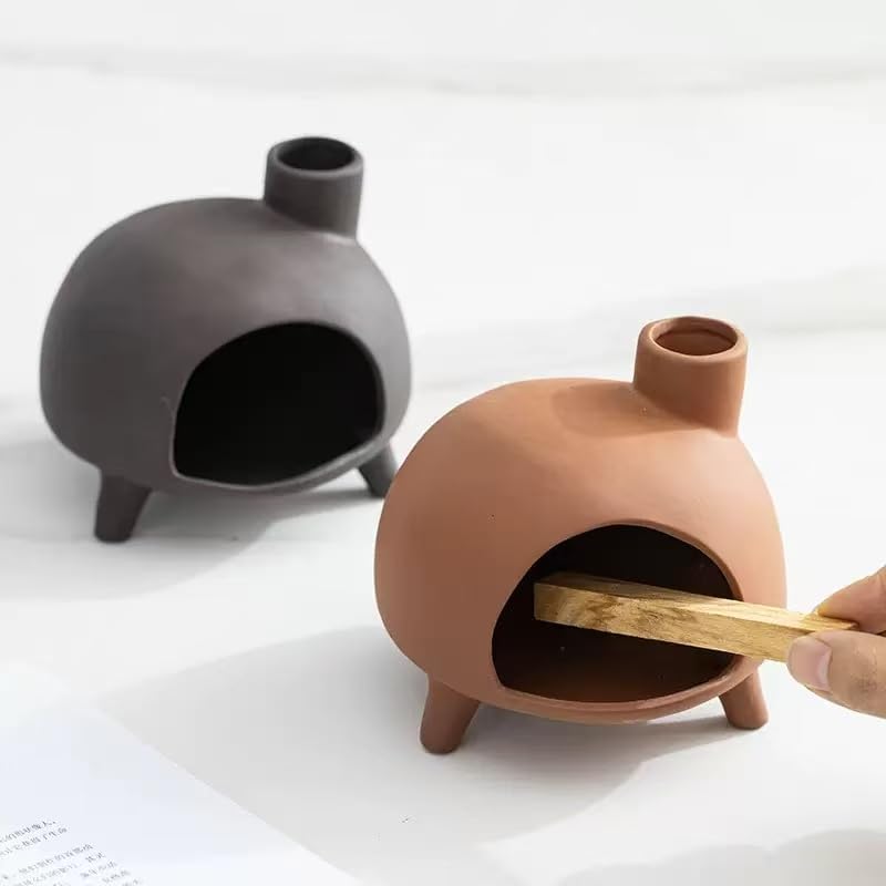 Handmade Ceramic Palo Santo Holder Burner - Mini Chimenea Incense Dish for Aromatherapy and Home Decor