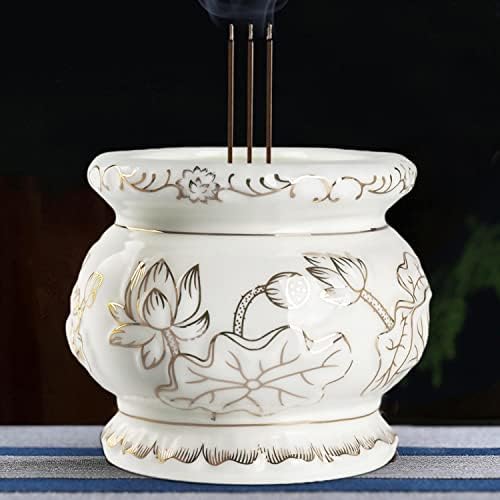 Houlu Small White Ceramic Incense Burner for Buddha Worship