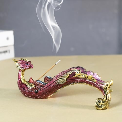 Smoking Dragon Incense Holder Statue Red Design Home Decor