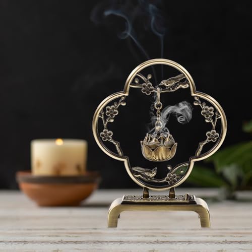 Homoyoyo Mini Hanging Incense Burner Vintage Alloy Censer with Chain Decorative Lotus Ball for Home Meditation