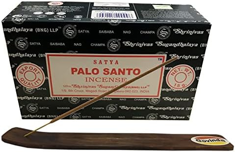Govinda Incense Stick Holder Bundle with Palo Santo Incense - 12 Boxes x 15 Grams