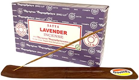 Govinda Incense Stick Holder Bundle with Satya Bangalore Lavender Incense Sticks - 12 Boxes