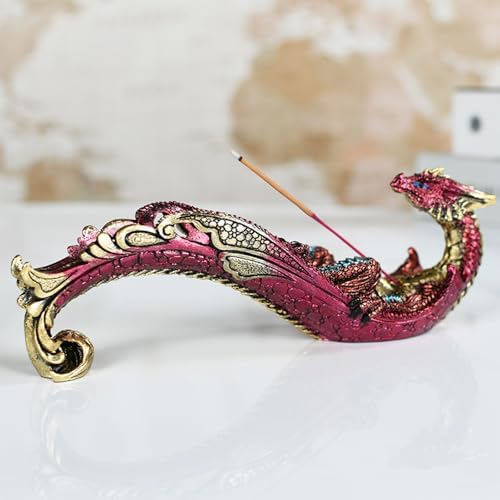 Smoking Dragon Incense Holder Statue Red Design Home Decor