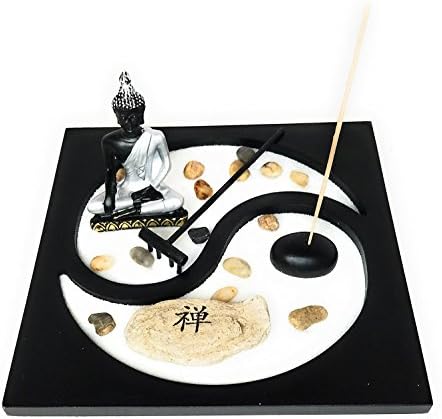 Royal Brands Yin Yang Zen Garden with Buddha Sand Rock Rake and Incense Holder