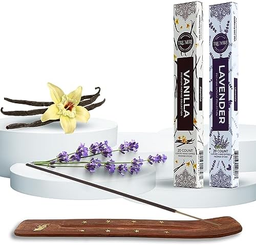 Trumiri Organic Incense Sticks - 40 Pack 20 Vanilla 20 Lavender