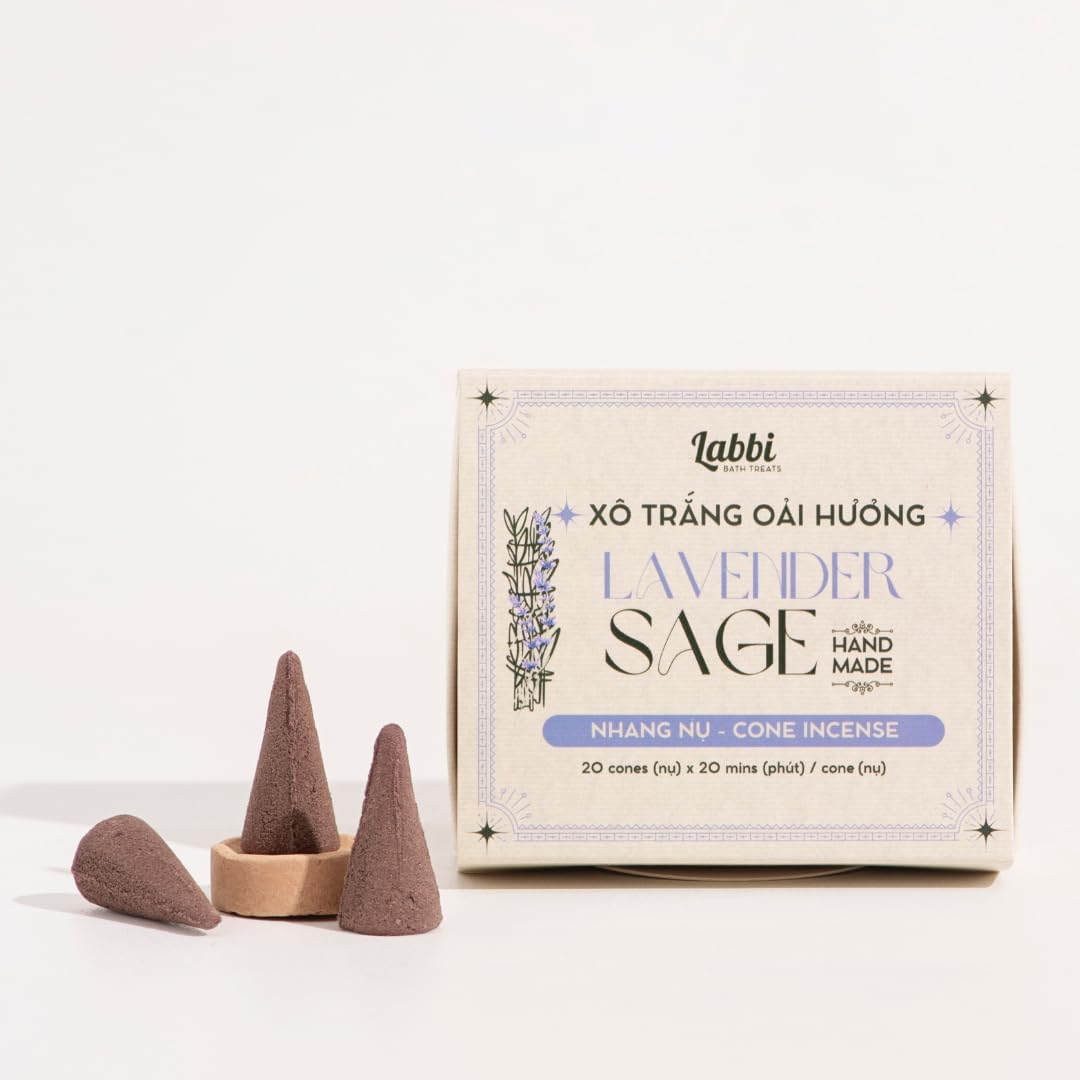 LABBI Natural Incense Cones - 20 Lavender Sage Fragrance for Relaxation and Meditation