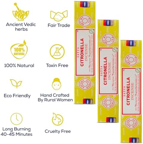 Satya Citronella Incense Sticks 15gmx12 Pack with Raajsee Holder
