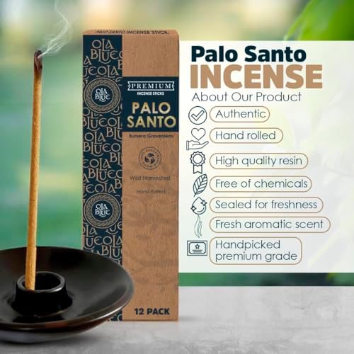 OLA BLUE Palo Santo Incense Sticks 12 Pack with Holder
