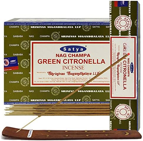 Green Citronella Incense Sticks and Holder Bundle