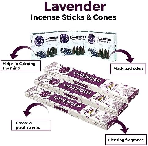 Lavender Incense Sticks Cones Combo Pack - 60 Sticks 30 Cones