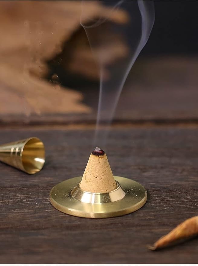 Three-Sided Carved Brass Incense Burner Kit with Stick Holder