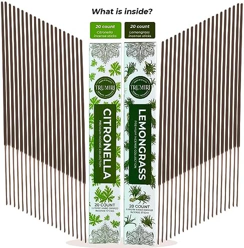 TRUMIRI Organic Incense Sticks - 40 Pack 20 Citronella 20 Lemongrass