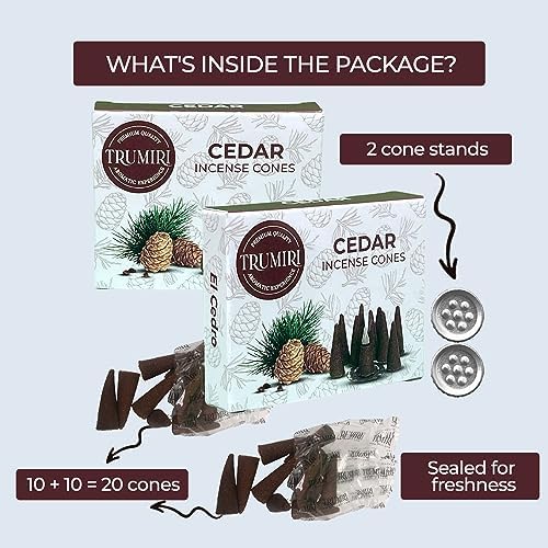 TRUMIRI Cedar Incense Cones - 20 Pack of 10 Dual Incense Cones