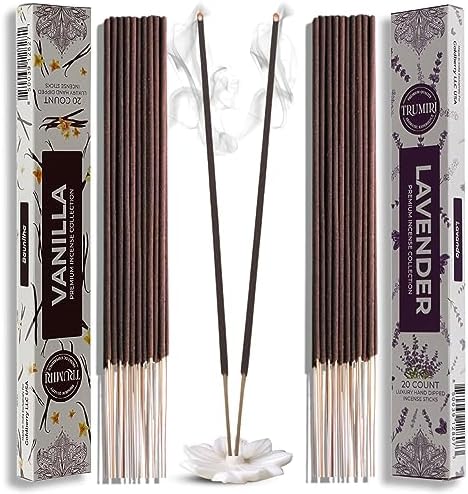 Trumiri Organic Incense Sticks - 40 Pack 20 Vanilla 20 Lavender
