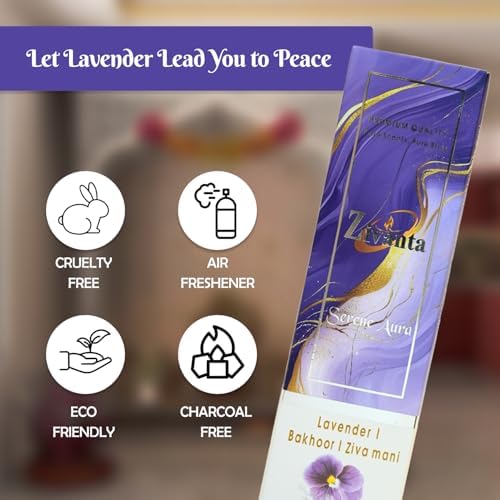 Serene Aura Incense Sticks with 3 Fragrances Lavender Bakhoor Zivamani 9 Inch Eco-Friendly Agarbatti