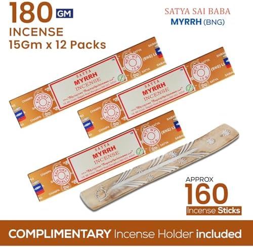Satya Myrrh Incense Sticks 15gmx12 Pack with Raajsee Holder