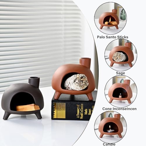 Handmade Ceramic Palo Santo Holder Burner - Mini Chimenea Incense Dish for Aromatherapy and Home Decor