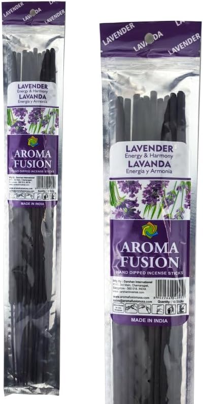 Aroma Fusion 19 Inch Jumbo Hand Dipped Incense 10 Stick Pack Lavender Green
