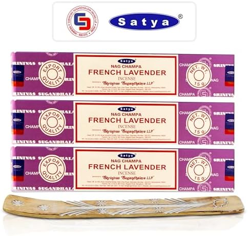 Satya French Lavender Incense Sticks 45gm Pack with Raajsee Holder
