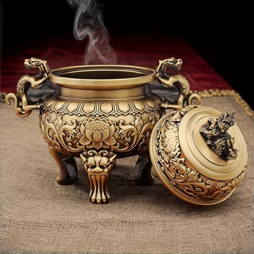 Chinese Brass Incense Burner with Dragon Lid 670g