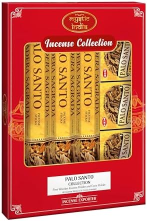 Mystic India Hem Incense Palo Santo 4 Tube Hexa 3 Box Cones with Free Holder