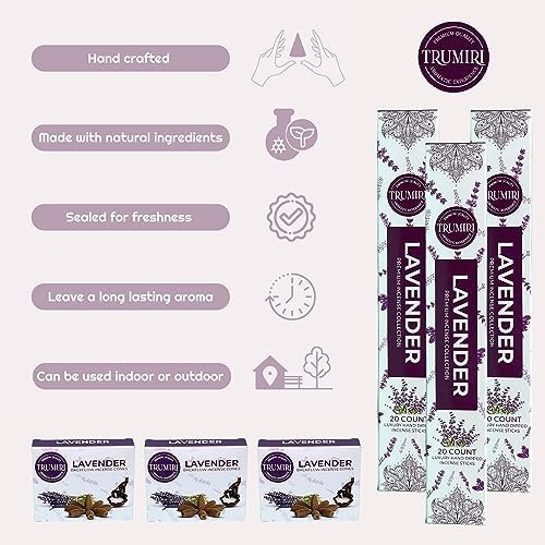 Lavender Incense Sticks Backflow Cones Combo Pack - 60 Sticks 30 Cones