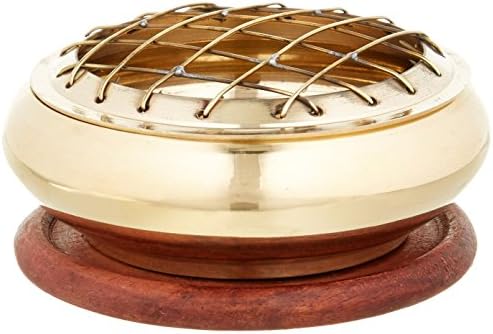 Screen Charcoal Incense Burner 3 Inch Brass with Wooden Coaster