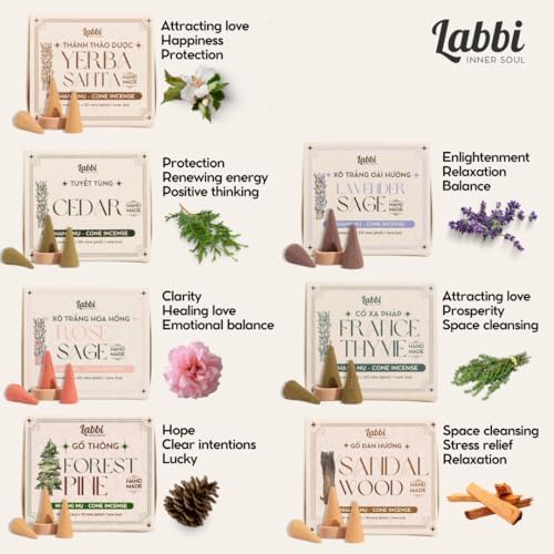 LABBI Natural Incense Cones - 20 Lavender Sage Fragrance for Relaxation and Meditation