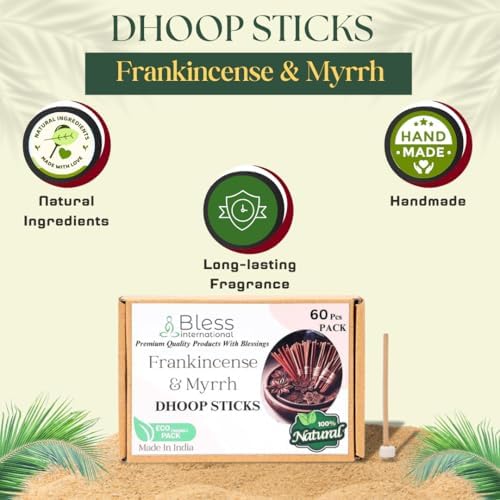 Bless International Frankincense and Myrrh Dhoop Sticks 60 Count Organic Natural Bambooless