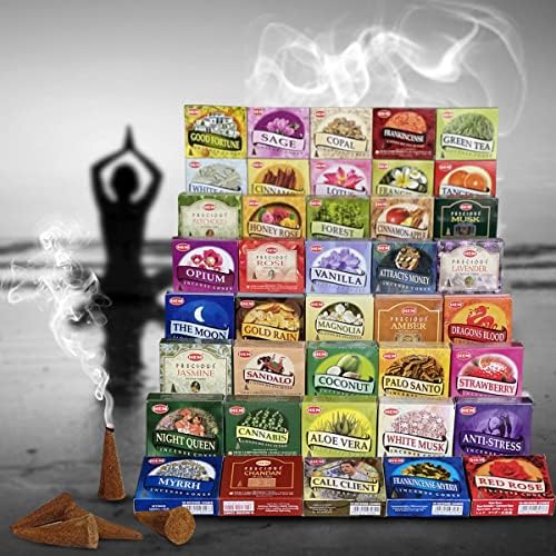 Hem Incense Cones Variety Pack of 12 with Holder
