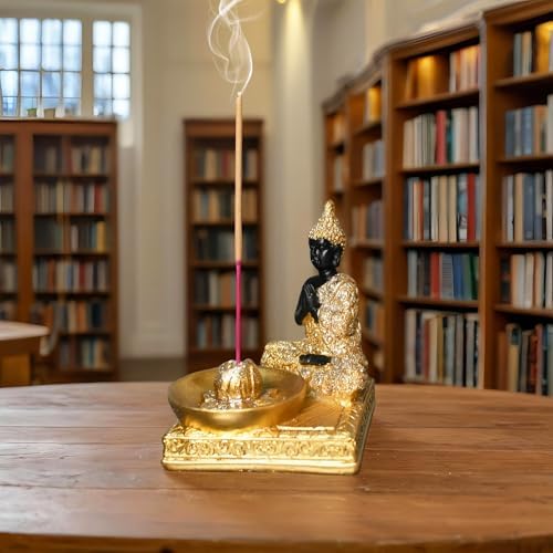 Resin Buddha Incense Holder Statue - Zen Meditation Desk Altar Decor Gold