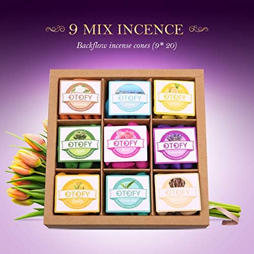 OTOFY Backflow Incense Cones 180 Pcs Natural Floral Waterfall Incense