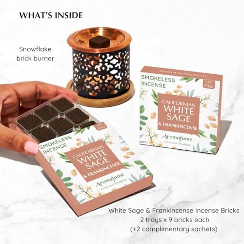 White Sage Frankincense Incense Bricks with Snowflake Burner by Aromafume