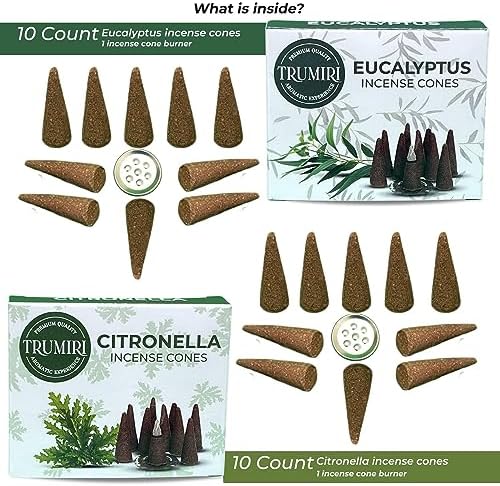 TRUMIRI Incense Cones - 20 Pack of Citronella Eucalyptus