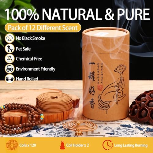 RELCHANE Incense Coils with Brass Holder 240pcs Set