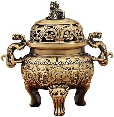 Chinese Brass Incense Burner with Dragon Lid 670g