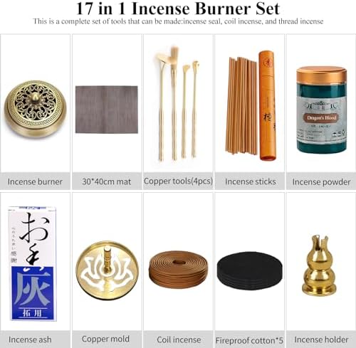 Yawlsow 17Pcs Incense Burner Kit for Meditation and Yoga