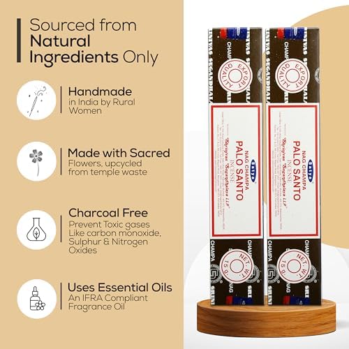 Satya Palo Santo Incense Sticks 15gmx12 Pack with Raajsee Incense Holder
