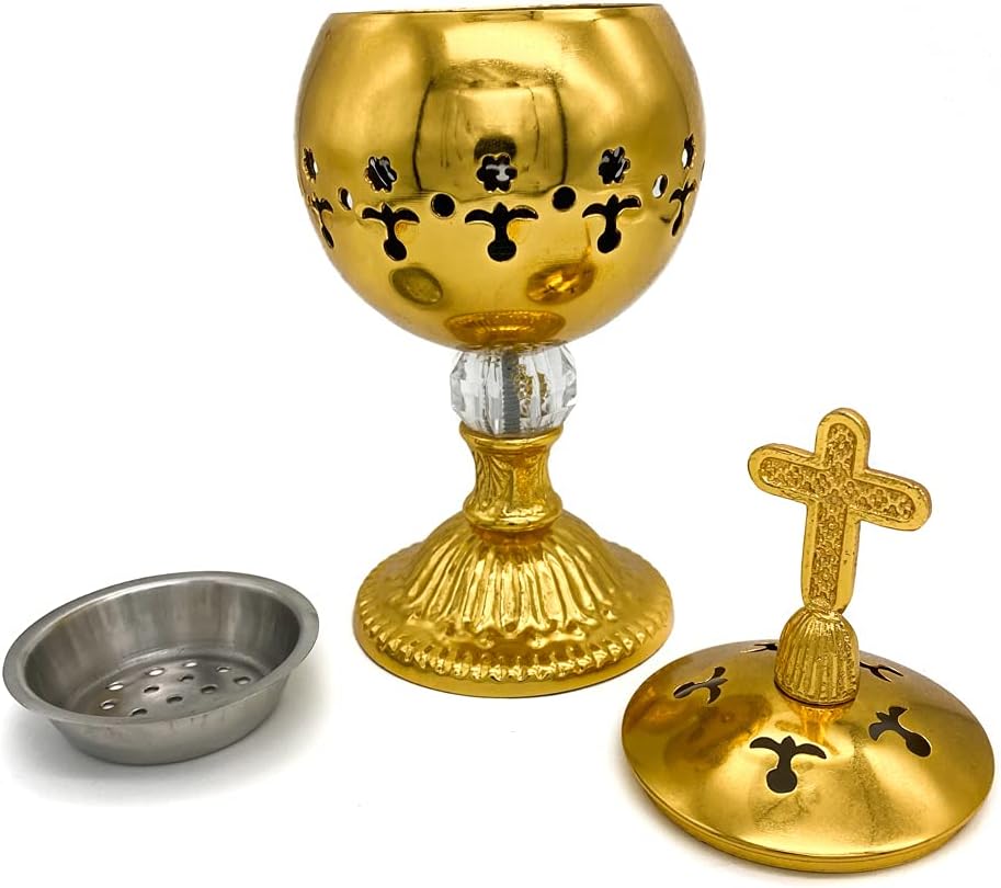 Nazareth Store Gold Incense Burner Charcoal Brass Cross 79 Aromatherapy Decorative Holder