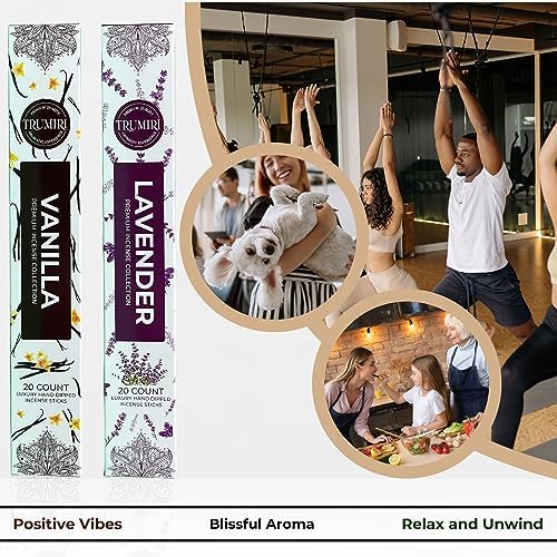 Trumiri Organic Incense Sticks - 40 Pack 20 Vanilla 20 Lavender