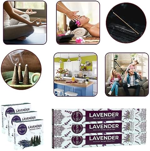 Lavender Incense Sticks Cones Combo Pack - 60 Sticks 30 Cones