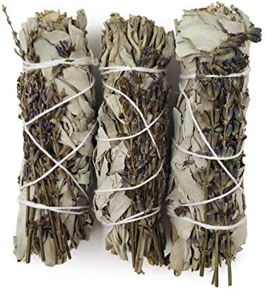 White Sage Smudge Sticks with Dried Lavender Buds - Pack of 3