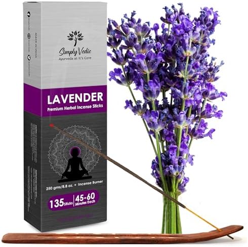 Lavender Incense Sticks with Holder 135 Charcoal-Free Agarbatti for Meditation and Relaxation