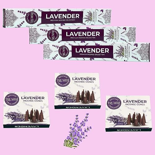 Lavender Incense Sticks Cones Combo Pack - 60 Sticks 30 Cones