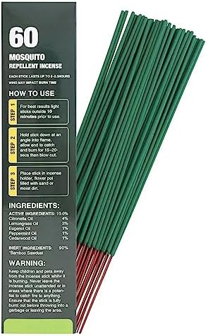 60 Mosquito Repellent Incense Sticks - Natural Citronella for Outdoor Use