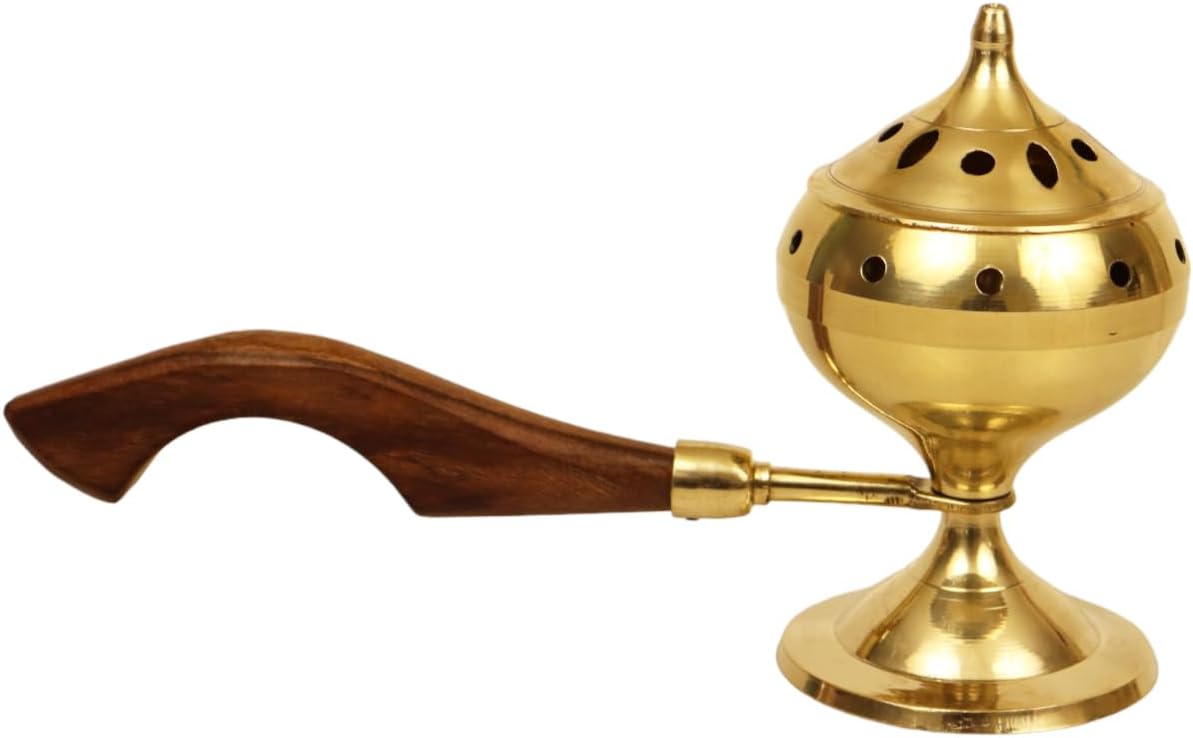 Spillbox Traditional Brass Loban Daan with Wooden Handle