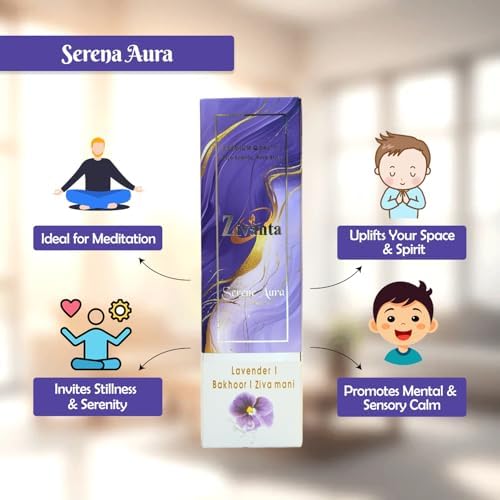 Serene Aura Incense Sticks with 3 Fragrances Lavender Bakhoor Zivamani 9 Inch Eco-Friendly Agarbatti