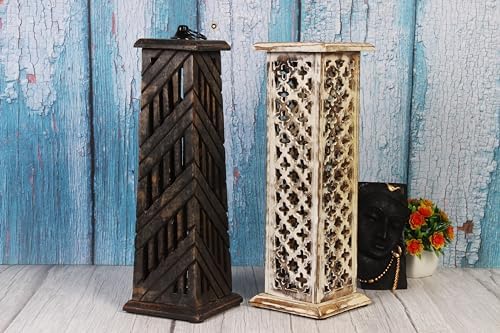 Hand Carved Wooden Incense Cone Black Tower Burner Stand